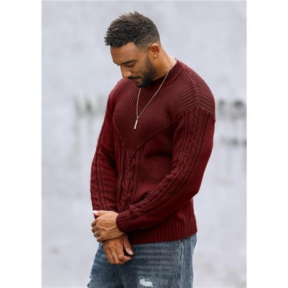 Men's Pullover Long Sleeve Crewneck Knitted Sweater - Picture 3 of 5